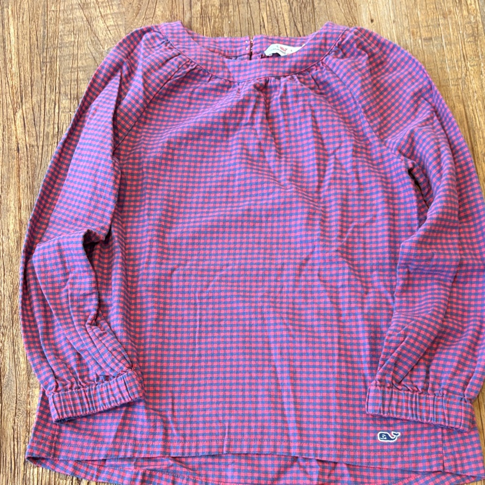 Vineyard Vines Kids Red and Blue Plaid Blouse